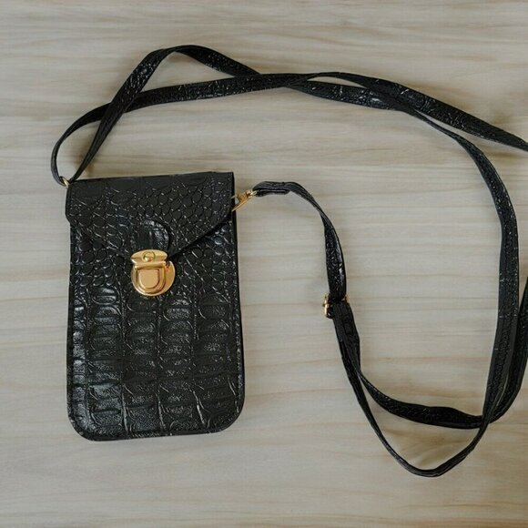 Black Vegan Leather Cell Phone Crossbody Sling - Picture 1 of 7